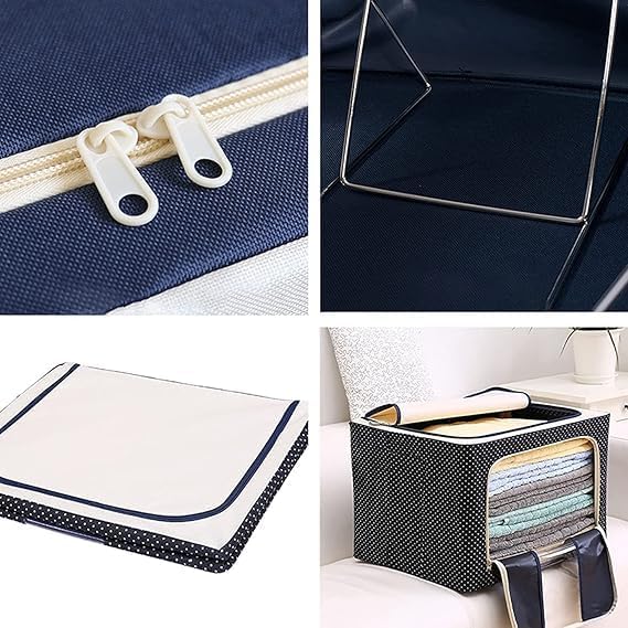 HR Happy HR Happy 66 Ltr storage bag Foldable Steel Frame Cloths Zip Organizer Bag and Oxford Fabric Storage Living Cover Boxes For Wardrobe Organizer Shelves Clothes Sarees Bed Sheet Blanket  - Image 3