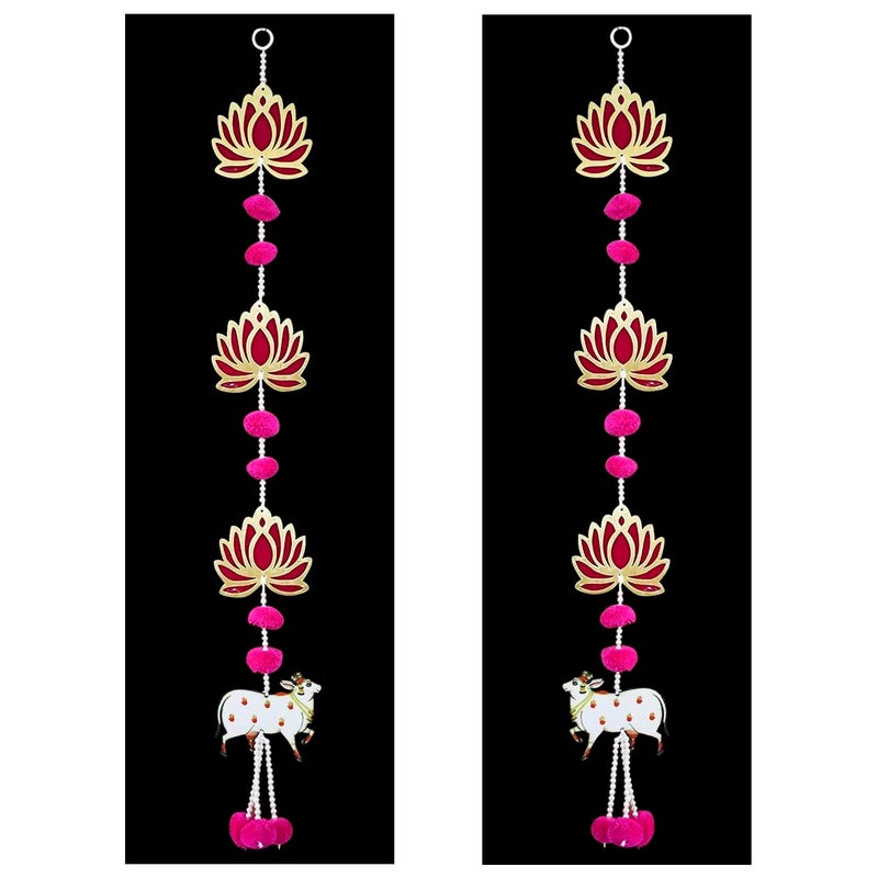 REMZ Handmade Lotus with Cow Hanging for Diwali Decoration Ganpati Decor MDF Floral Wall Hangings for Home Decoration Temple Main Door Entrance Pack or2 1 Pair 315 Inch Each REMZ