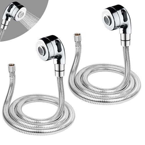 EVERDIJ 2Sets Silver Shampoo Bowl Hose and Sprayer 14 Nut Stainless Steel Sink Hose Attachment Professional Salon Sink Hose and Sprayer for Salon Sink Salon Shampoo Bowl - Image 1