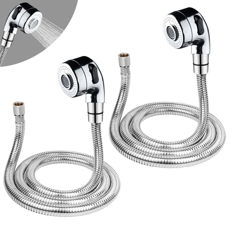 EVERDIJ 2Sets Silver Shampoo Bowl Hose and Sprayer 14 Nut Stainless Steel Sink Hose Attachment Professional Salon Sink Hose and Sprayer for Salon Sink Salon Shampoo Bowl - Image 2