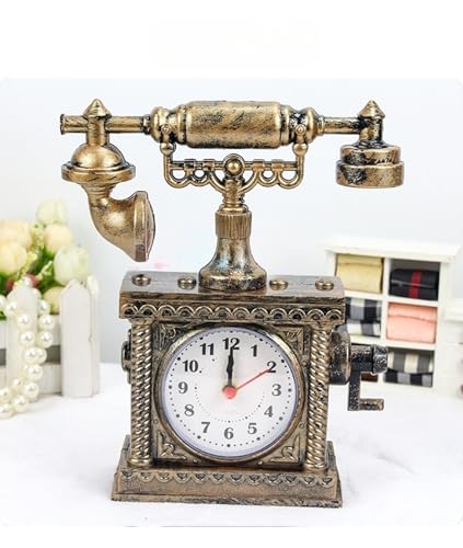 Spiaty Plastic Telephone Analog Desk Alarm Clock, Bronze, 16.5 Cm - Image 2