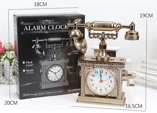Spiaty Plastic Telephone Analog Desk Alarm Clock, Bronze, 16.5 Cm - Image 3