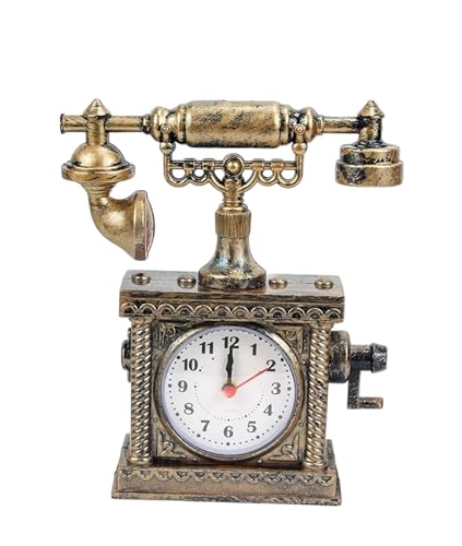 Spiaty Plastic Telephone Analog Desk Alarm Clock, Bronze, 16.5 Cm - Image 1