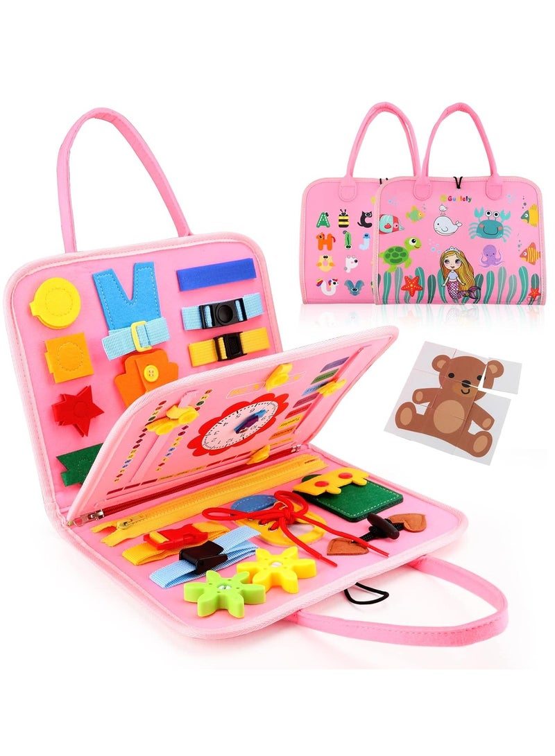 Busy Board Montessori Toy for 1 2 3 4 Year Old Toddlers - Educational Activity Developing Sensory Board for Basic Dress Fine Motor Skills - Travel Toys for Plane Car, Gift for Boys Girls - Image 1