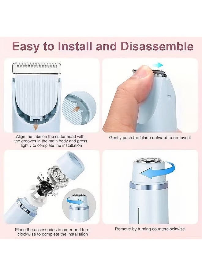 ماكينة حلاقة كهربائية 2 في 1 مقاومة للماء للنساء، تصميم برأسين للجسم والوجه والمناطق الحساسة، لون أزرق - Image 4