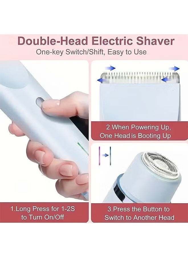 ماكينة حلاقة كهربائية 2 في 1 مقاومة للماء للنساء، تصميم برأسين للجسم والوجه والمناطق الحساسة، لون أزرق - Image 5