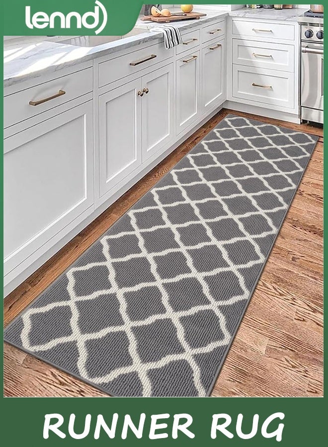 LENND Washable Runner Rug 40CM x 120CM Trapping Non Slip Rubber Backing Rug Runner Floor Mats Carpet Runners for Entryway Hallway Kitchen Garage Laundry Room, Light Gray - Image 1