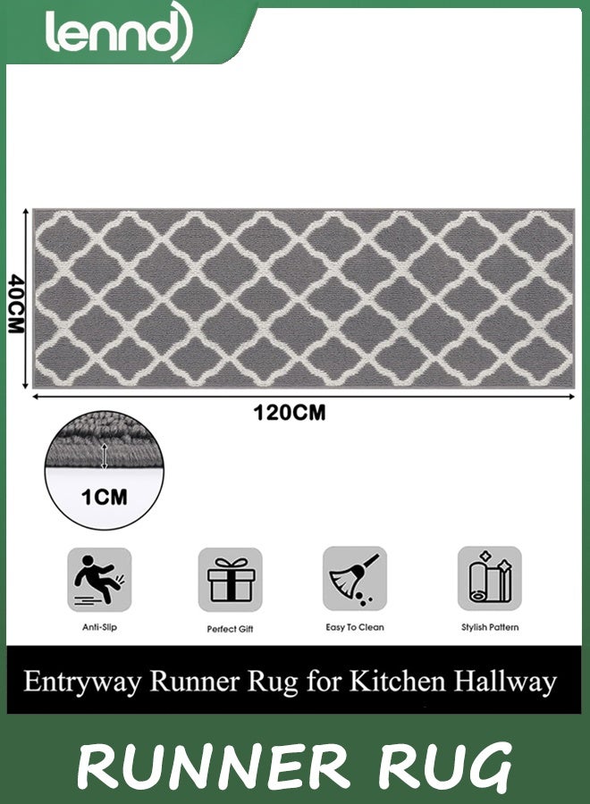 LENND Washable Runner Rug 40CM x 120CM Trapping Non Slip Rubber Backing Rug Runner Floor Mats Carpet Runners for Entryway Hallway Kitchen Garage Laundry Room, Light Gray - Image 4