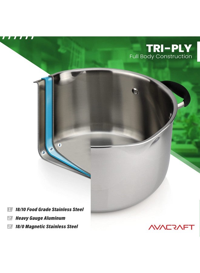 AVACraft وعاء طهي من الفولاذ المقاوم للصدأ ثلاثي الطبقات من AVACRAFT مع غطاء مصفاة زجاجي، وفتحتين جانبيتين، ومقبض مريح، وعاء متعدد الاستخدامات مع غطاء، وعاء صلصة، وعاء طهي (ثلاثي الطبقات كامل، 2.5 لتر) - Image 4