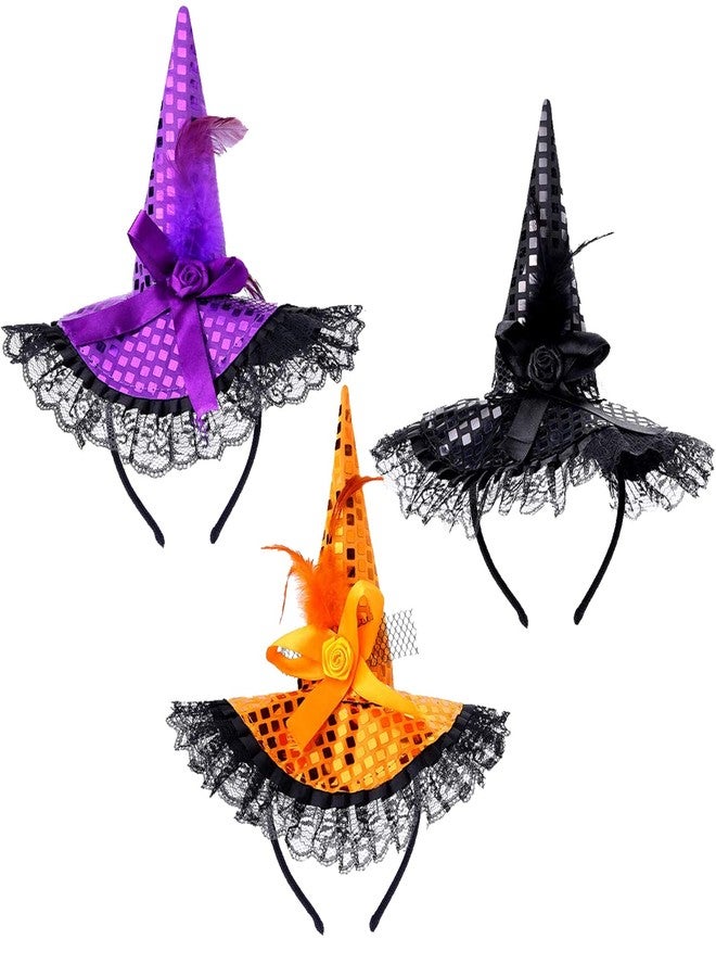 Oskrieel Sequins Witch Hat Headband Hair Hoop Headwear Accessories Sequins Halloween Decoration Hat for Hallowee 3 Pcs - Image 1