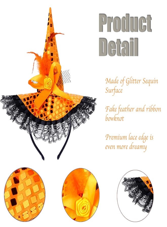 Oskrieel Sequins Witch Hat Headband Hair Hoop Headwear Accessories Sequins Halloween Decoration Hat for Hallowee 3 Pcs - Image 3