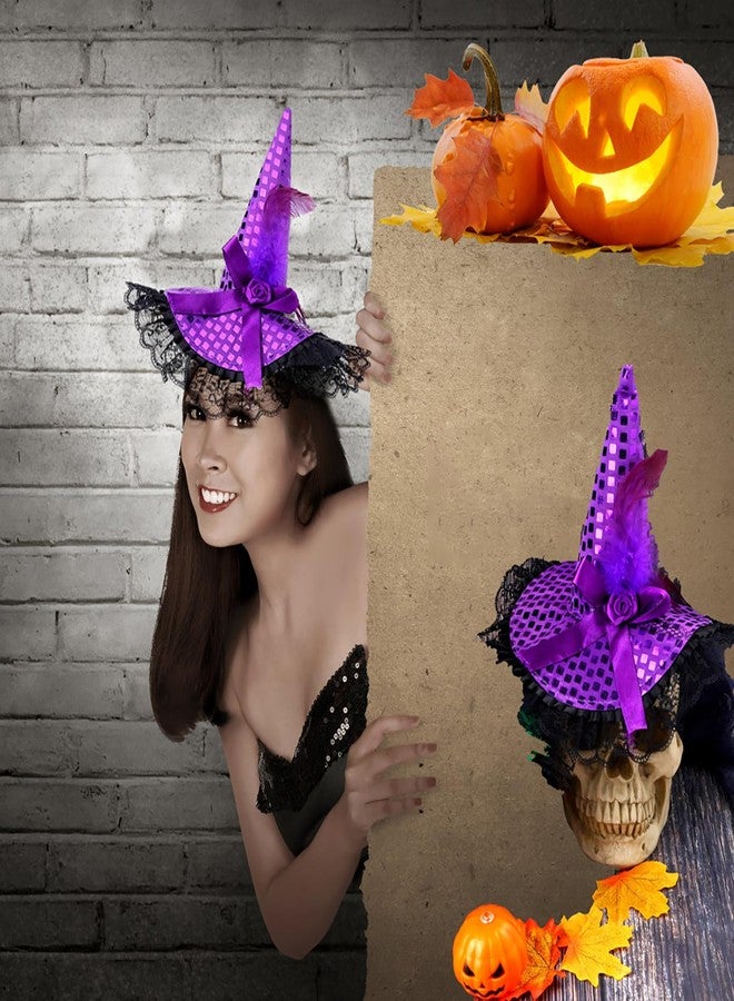 Oskrieel Sequins Witch Hat Headband Hair Hoop Headwear Accessories Sequins Halloween Decoration Hat for Hallowee 3 Pcs - Image 4