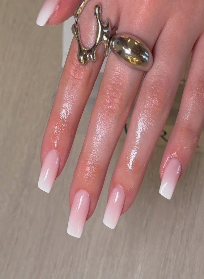 XCREANDO Ombre Pink Nails Press ons Press on Nails Medium Square Glue on Nails Medium Length, Short Acrylic Nails Glue on Medium Coffin Nails Fake Nails False Nails for Women 24Pcs - Image 1