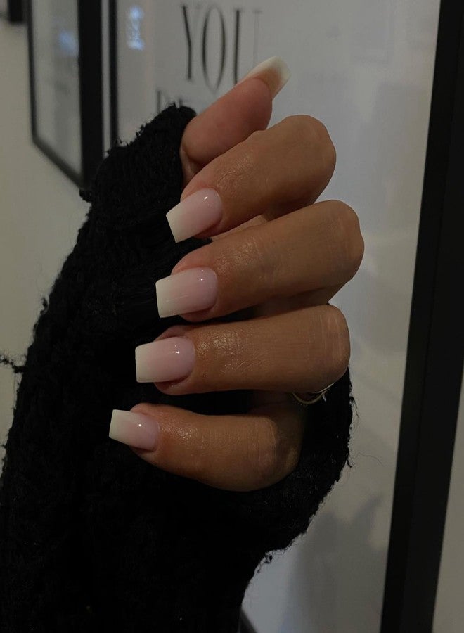 XCREANDO Ombre Pink Nails Press ons Press on Nails Medium Square Glue on Nails Medium Length, Short Acrylic Nails Glue on Medium Coffin Nails Fake Nails False Nails for Women 24Pcs - Image 3