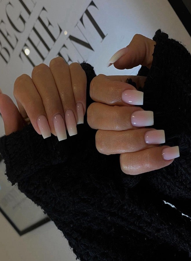 XCREANDO Ombre Pink Nails Press ons Press on Nails Medium Square Glue on Nails Medium Length, Short Acrylic Nails Glue on Medium Coffin Nails Fake Nails False Nails for Women 24Pcs - Image 4