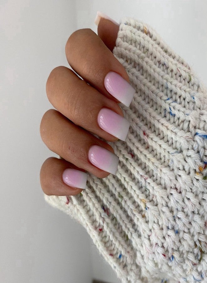 XCREANDO Ombre Pink Nails Press ons Press on Nails Medium Square Glue on Nails Medium Length, Short Acrylic Nails Glue on Medium Coffin Nails Fake Nails False Nails for Women 24Pcs - Image 2