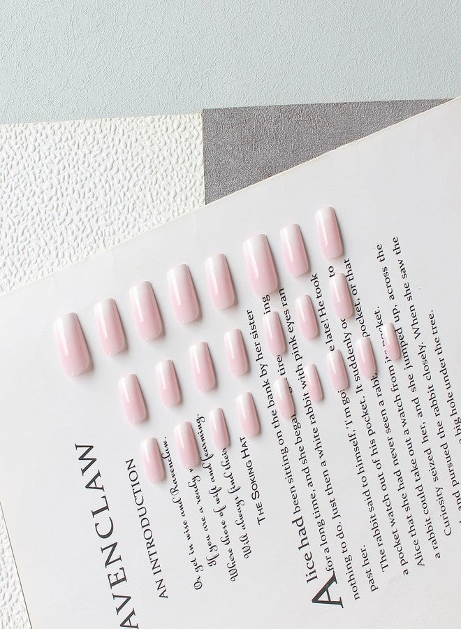 XCREANDO Ombre Pink Nails Press ons Press on Nails Medium Square Glue on Nails Medium Length, Short Acrylic Nails Glue on Medium Coffin Nails Fake Nails False Nails for Women 24Pcs - Image 5