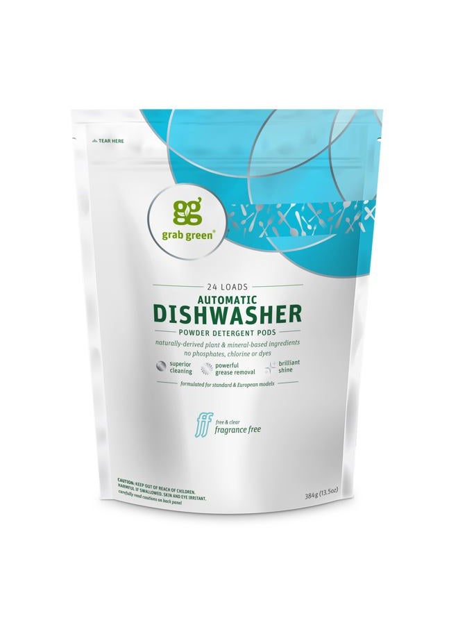 Grab Green Automatic Dishwashing Detergent Pods, 24 Count, Fragrance Free, Plant and Mineral Based, Superior Cleaning, Powerful Grease Removal, Brilliant Shine, Packaging May Vary - Image 1