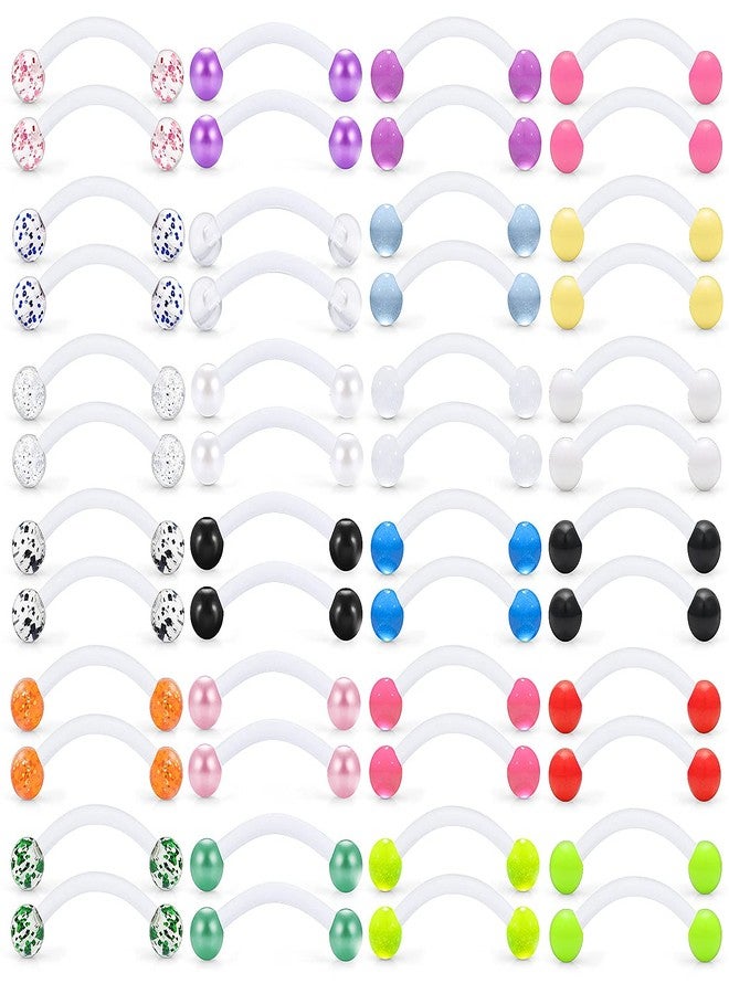 Hoeudjo 48PCS 14G Glow in The Dark Snake Eyes Tongue Rings Big Plastic Curved Barbell Nipplerings Nipple Rings Body Piercing Jewelry for Women Men 16mm (5/8 inch) - Image 1