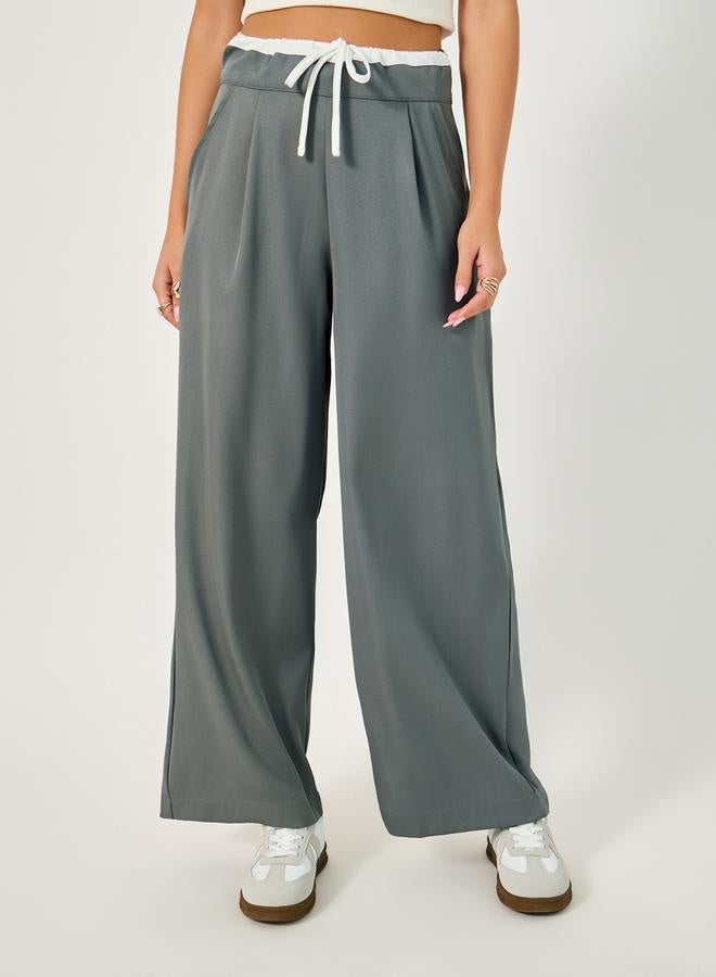 Styli Wide Leg Pants with Contrast Drawstring Waistband  - Image 2