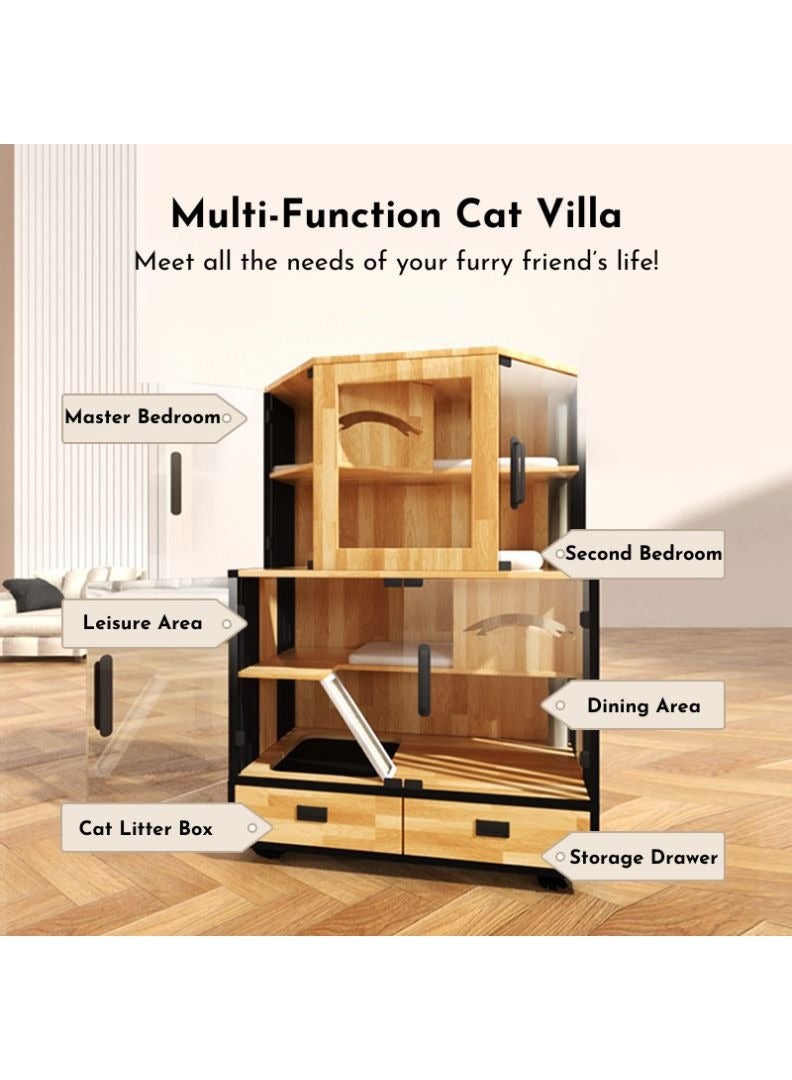 SOPAPETS SOPAPETS High-End Luxury Home Cat Villa, Premium Rubber Wood, Spacious and Mutil-Level, Removable Soft Cushion, Dual-Sided Ventilation, Cat Litter Box, Storage, Night Light, Easy Clean (103x60x183cm)  - Image 2