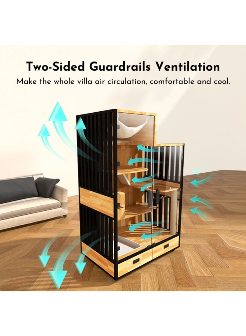 SOPAPETS SOPAPETS High-End Luxury Home Cat Villa, Premium Rubber Wood, Spacious and Mutil-Level, Removable Soft Cushion, Dual-Sided Ventilation, Cat Litter Box, Storage, Night Light, Easy Clean (103x60x183cm)  - Image 3