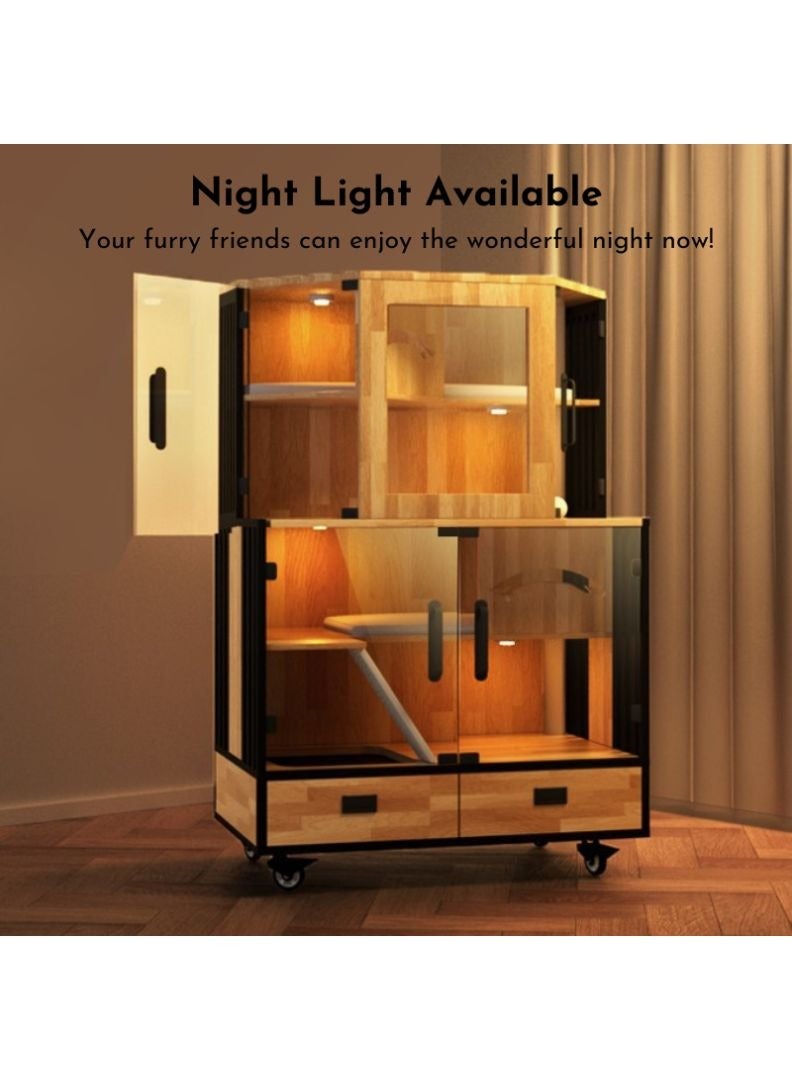 SOPAPETS SOPAPETS High-End Luxury Home Cat Villa, Premium Rubber Wood, Spacious and Mutil-Level, Removable Soft Cushion, Dual-Sided Ventilation, Cat Litter Box, Storage, Night Light, Easy Clean (103x60x183cm)  - Image 4