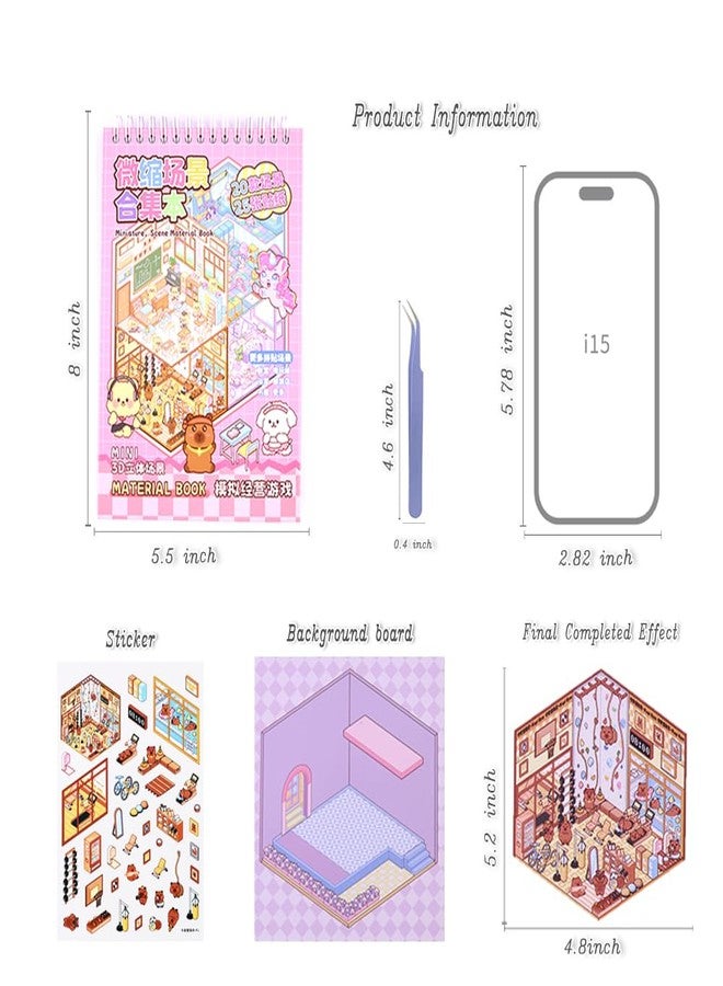 Dwpetzo 20 Sets DIY 3D Sticker Scenes for Adults with Tweezer, Kawaii 3D House Miniature Sticker Therapy, Make Your Own Mini Room Scene Collection Book for Adult Kids Relief Stress Pass The Time - Image 4