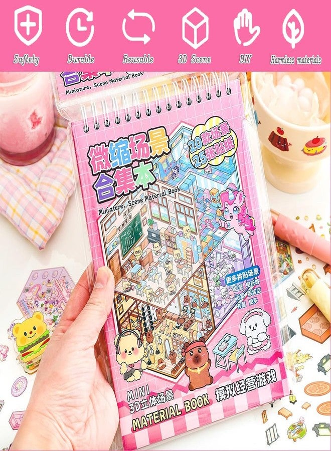 Dwpetzo 20 Sets DIY 3D Sticker Scenes for Adults with Tweezer, Kawaii 3D House Miniature Sticker Therapy, Make Your Own Mini Room Scene Collection Book for Adult Kids Relief Stress Pass The Time - Image 2