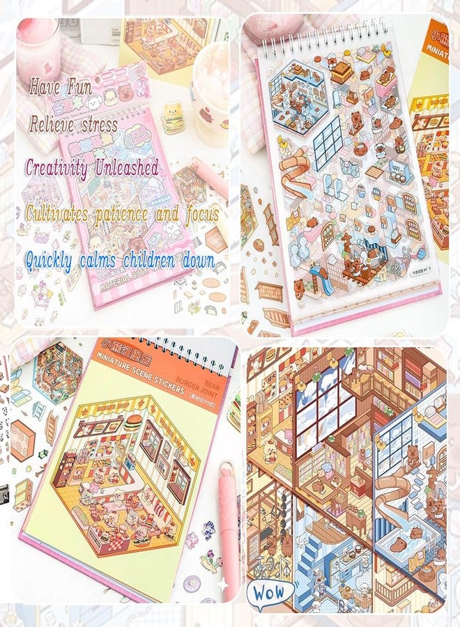 Dwpetzo 20 Sets DIY 3D Sticker Scenes for Adults with Tweezer, Kawaii 3D House Miniature Sticker Therapy, Make Your Own Mini Room Scene Collection Book for Adult Kids Relief Stress Pass The Time - Image 5