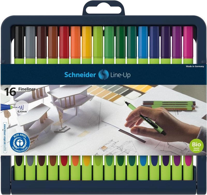 Schneider قلم فايلاينر من شneider مع حقيبة قابلة للوقوف، 0.4 مم، 16 قطعة، ألوان متنوعة (191092) - Image 1