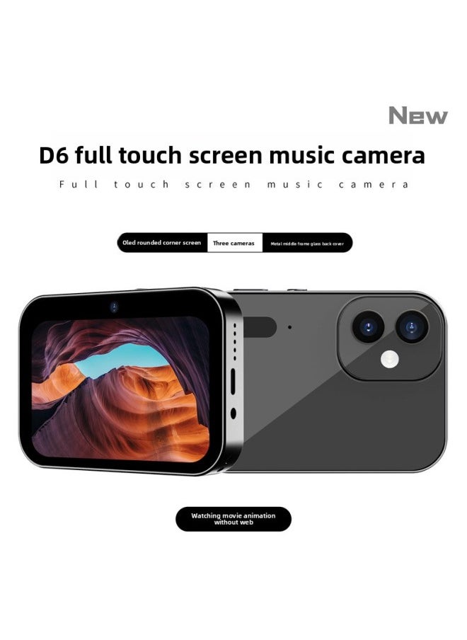 Generic D6 Three Camera CCD HD Digital Camera Movie Music Smart Camera Touch Screen Student Card Camcorder-Body Color:Protective Case Headphone Cable Card Reader Otg  - Image 2