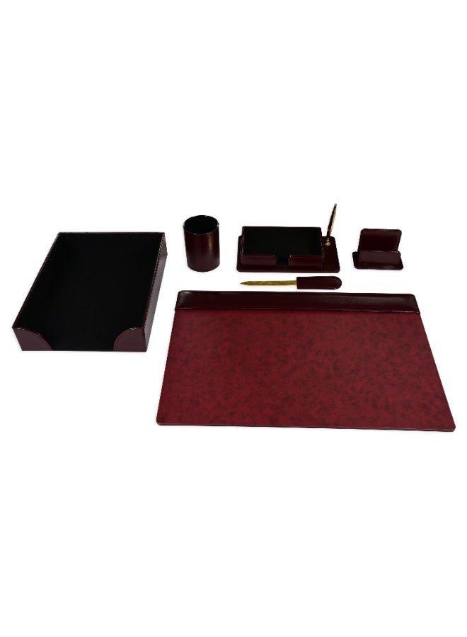 FIS طقم مكتب تنفيذي، مواد جلدية ألمانية، مجموعة من 6 قطع، لون بورغندي، معبأة في صندوق هدايا - FSDSEXBL181BU - Image 1