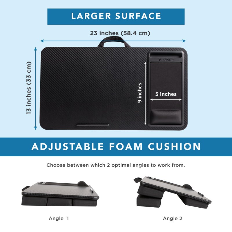 LAPGEAR Extra Large Adjustable Lap Desk â€“ Fits Laptops up to 17.3â€, Adjustable Cushion, Memory Foam Wrist Rest, Mouse Pad, Device Ledge, & Phone Slot â€“ Black Carbon - Style No. 88108 - Image 5
