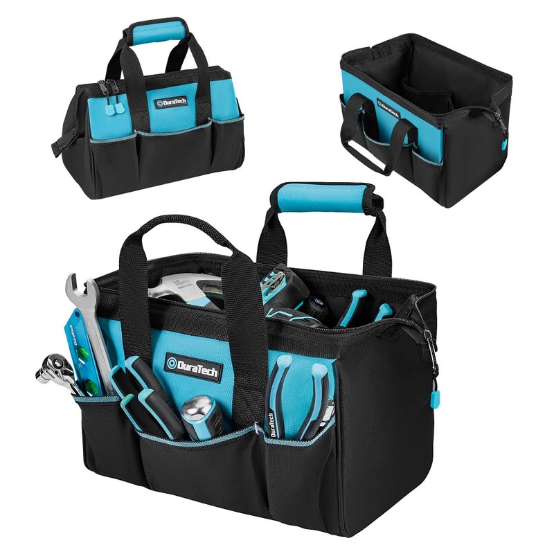 DURATECH 13Inch Small Tool Bag with 9 Pockets Tool Bags for Men Women Toolbag with Thickened Fabric Wide Open Mouth Tool Carrier for Mechanic Electrician Plumber HVAC - Image 2