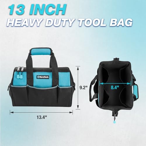 DURATECH 13Inch Small Tool Bag with 9 Pockets Tool Bags for Men Women Toolbag with Thickened Fabric Wide Open Mouth Tool Carrier for Mechanic Electrician Plumber HVAC - Image 3