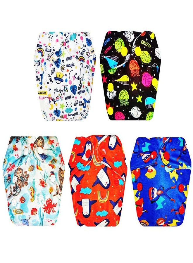 حفاضات قماشية فاخرة من دمبلدو للأطفال حديثي الولادة مع ماصة مدمجة (عبوة من 5 قطع) | شعور بالجفاف والراحة | سهلة التنظيف | مثالية لفصل الصيف الهندي | من 0 إلى 4 أشهر | للجنسين - Image 1