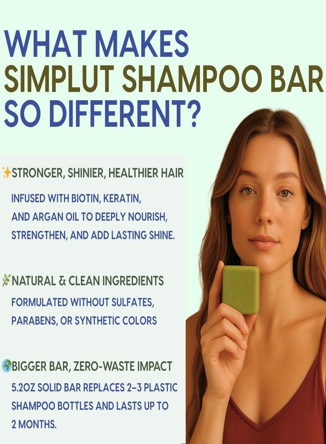 SIMPLUT Rosemary & Tea-Tree Scalp Clarifying Shampoo Bar with Keratin, Panthenol, Biotin and Argan-Oil (5.2oz) | Sulfate Free, All Natural, Hair Moisturizing & Nourishing Soap, Deep Cleansing Solid Shampoo - Image 3