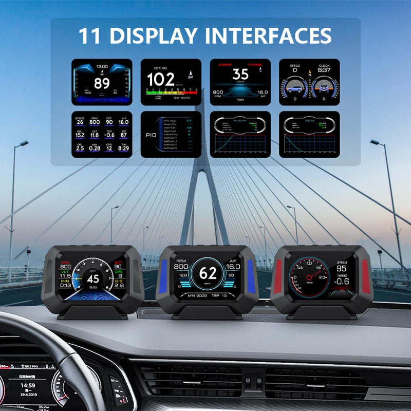 AZIJYV Obd2 Gauge Display P21, Heads Up Display for Cars, Displaying Multiple Functions, Speedometer, Slope Meter, Digital Speedometer for car Suitable for After 2009 - Image 2