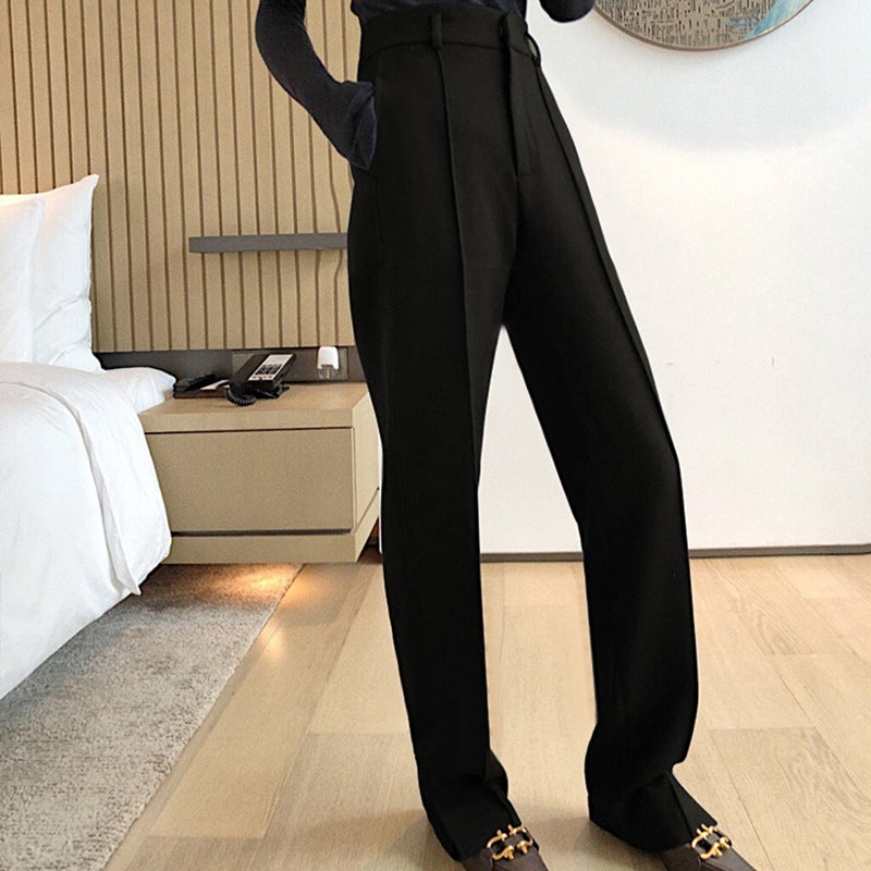 2023 Autumn Winter Chic Patched Trousers for Women Black - Image 1