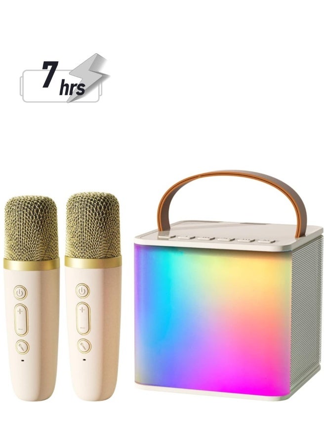 Bluetooth Speaker Beige With 2 Wireless Microphones For Karaoke Play Music Portable  Voice Changing Effects LED Dancing Light Remove Original Singer's Voice For Kids Adults - Image 1