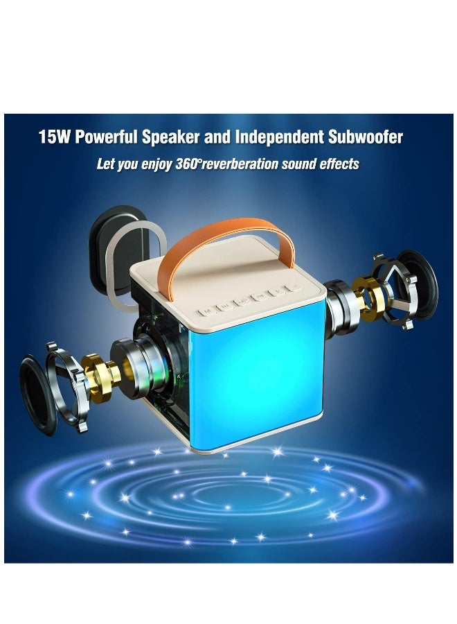 Bluetooth Speaker Beige With 2 Wireless Microphones For Karaoke Play Music Portable  Voice Changing Effects LED Dancing Light Remove Original Singer's Voice For Kids Adults - Image 4