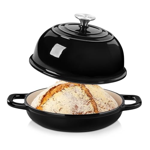 Velaze Enameled Cast Iron Dutch Oven for Bread Baking,5 QT Round Bread Oven Pot with Dome Lid for Sourdough, Roasting,Braising(Black) - Image 1