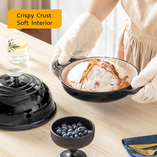 Velaze Enameled Cast Iron Dutch Oven for Bread Baking,5 QT Round Bread Oven Pot with Dome Lid for Sourdough, Roasting,Braising(Black) - Image 2