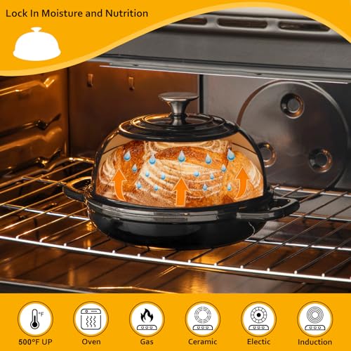 Velaze Enameled Cast Iron Dutch Oven for Bread Baking,5 QT Round Bread Oven Pot with Dome Lid for Sourdough, Roasting,Braising(Black) - Image 4