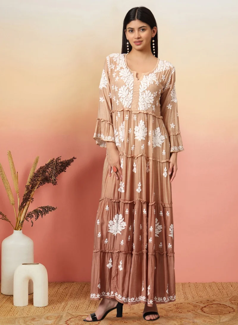 Alaya Hand Embroidered Chikankari A-Line Gathering Pattern Muslin Jalabiya-AL4003