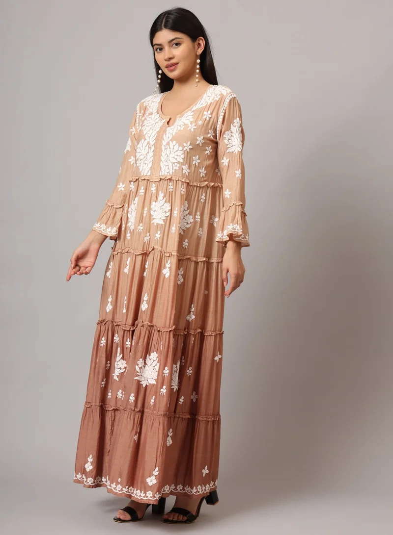 Alaya Hand Embroidered Chikankari A-Line Gathering Pattern Muslin Jalabiya-AL4003
