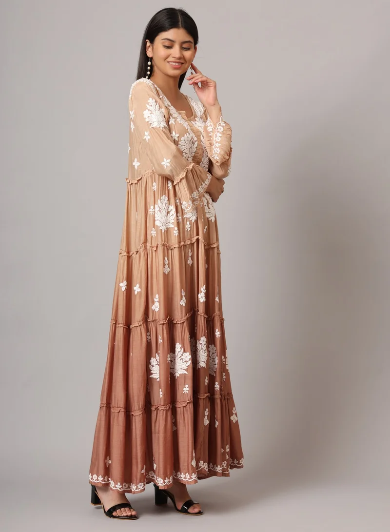 Alaya Hand Embroidered Chikankari A-Line Gathering Pattern Muslin Jalabiya-AL4003