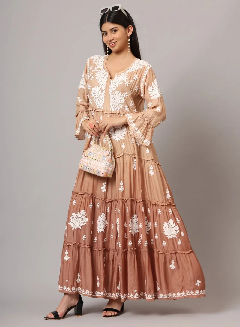 Alaya Hand Embroidered Chikankari A-Line Gathering Pattern Muslin Jalabiya-AL4003