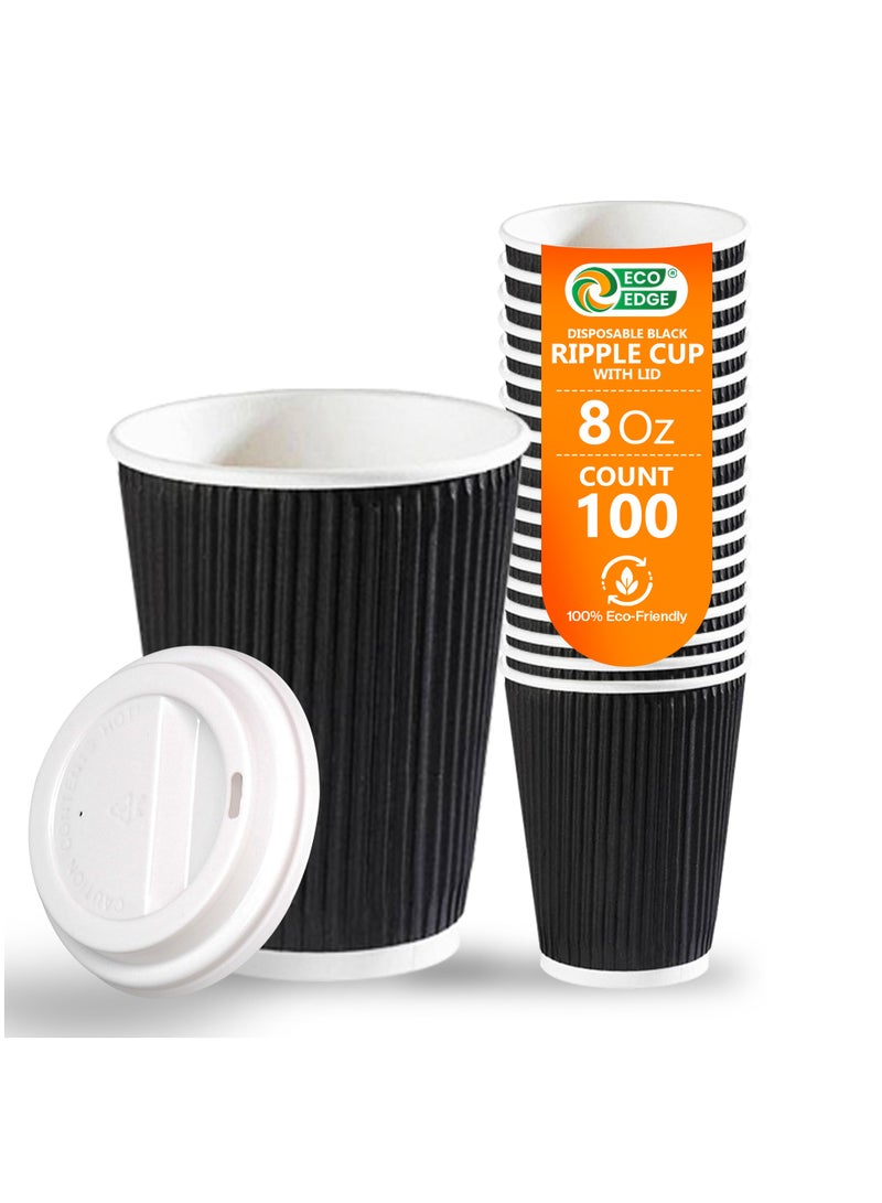 EcoEdge EcoEdge 8 Oz Disposable Ripple Multi Layered Insulated Paper Cups (Pack of 100) | For Juice, Tea | Recyclable, Durable, Elegant, Fancy | Food Grade, For Take Away and Delivery | 100% Compostable  - Image 1